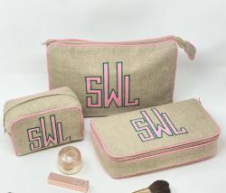 Natural Linen trimmed in Pink with Pink Ella Applique Natural Linen trimmed in Pink with Pink Ella Applique NULL