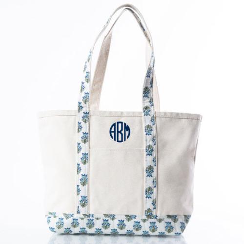 Personalized Aqua Block Print Medium Classic Boat Tote  Luggage & Bags > Shopping Totes