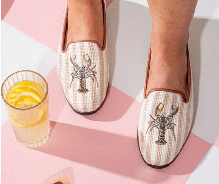 By Paige Needlepoint Loafer in Tan Lobster Stripe  Apparel & Accessories > Shoes > Loafers