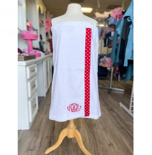 Towel Wrap with Monogram and Ribbon trim  Apparel & Accessories > Clothing > Swimwear > Cover-Ups
